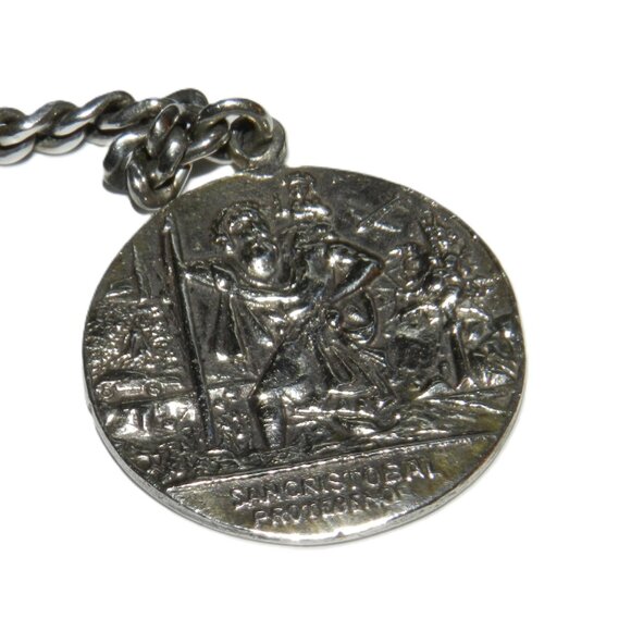 Mexico Sterling Silver San Cristobal Religious Medal Key Chain Protegenos - Picture 4 of 15